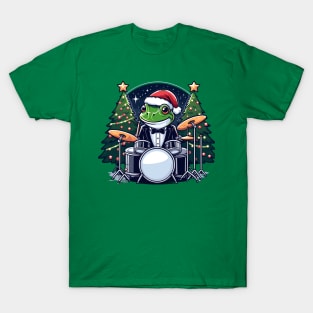 Drummer Frog Christmas T-Shirt